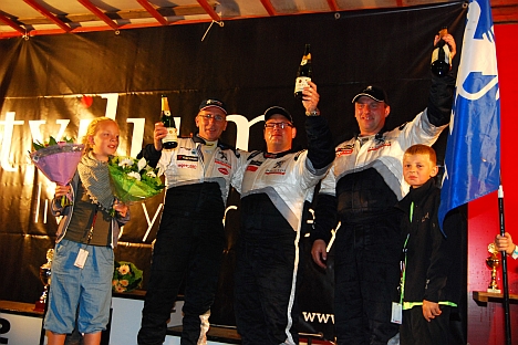 De tre hurtigste i Tvilum Rallyshow. F.v. Ib Kragh, Christian Jensen og Esben Hegelund